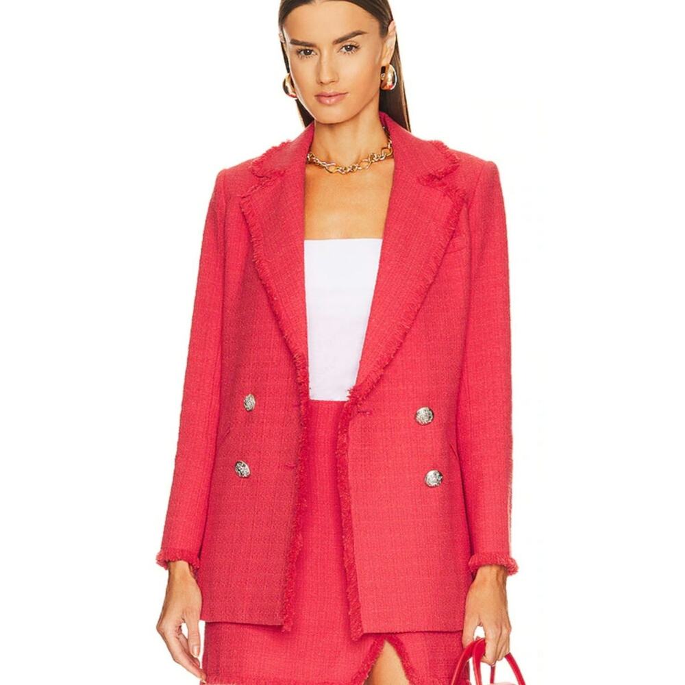 Veronica Beard Nayeli Dickey Jacket Watermelon Pinkish Red Tweed Blazer Size 8